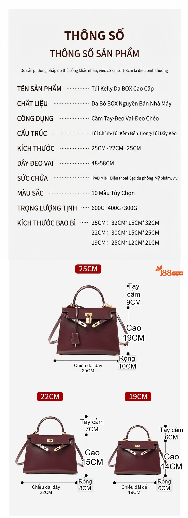 Túi Xách Tay Mini Nữ Da Bò Vân BOX Cao Cấp Màu Đỏ Rượu, Xanh Lá, Xanh Dương, Hồng chi tiết 6