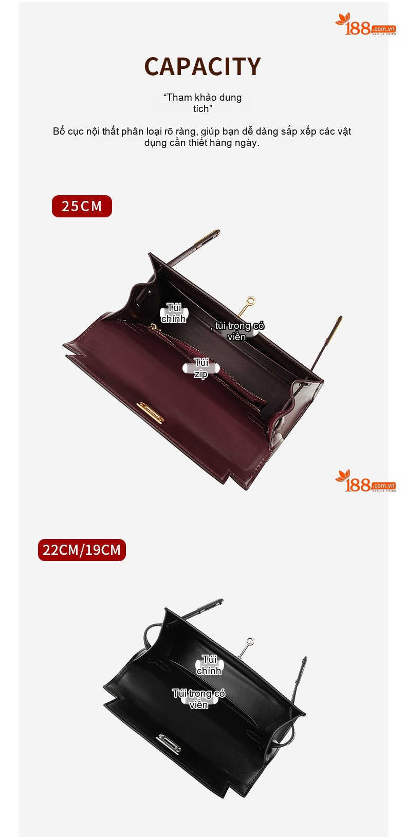 Túi Xách Tay Mini Nữ Da Bò Vân BOX Cao Cấp Màu Đỏ Rượu, Xanh Lá, Xanh Dương, Hồng chi tiết 7