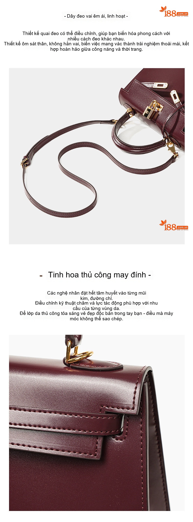 Túi Xách Tay Mini Nữ Da Bò Vân BOX Cao Cấp Màu Đỏ Rượu, Xanh Lá, Xanh Dương, Hồng chi tiết 23
