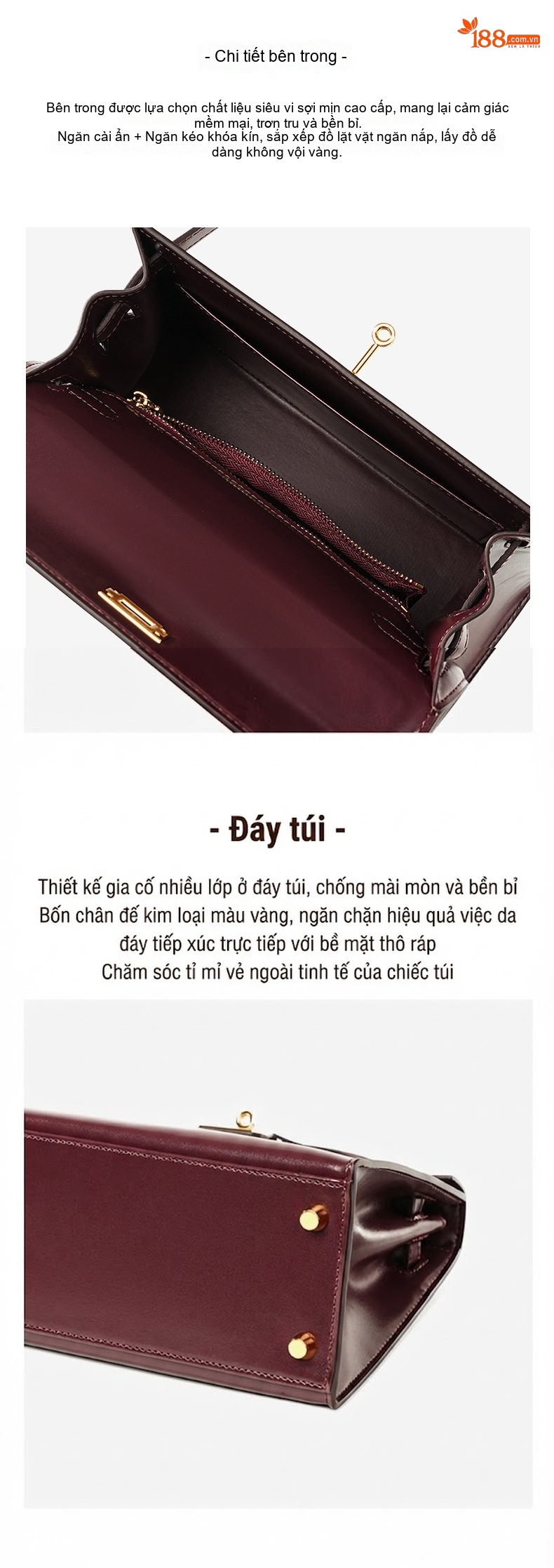 Túi Xách Tay Mini Nữ Da Bò Vân BOX Cao Cấp Màu Đỏ Rượu, Xanh Lá, Xanh Dương, Hồng chi tiết 24
