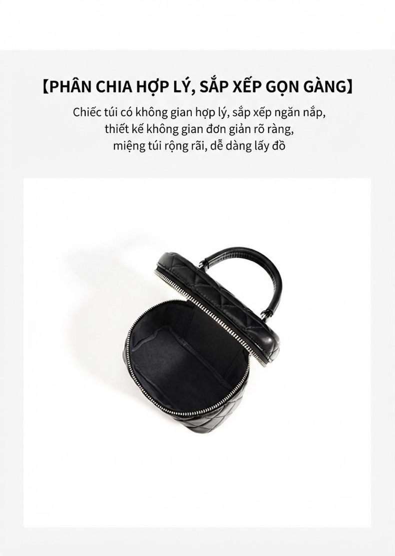 Túi Xách Tay Mini Quai Xích Họa Tiết Trám Phong Cách Tiểu Thư Sang Trọng Màu Đen, Trắng, Nâu chi tiết 6