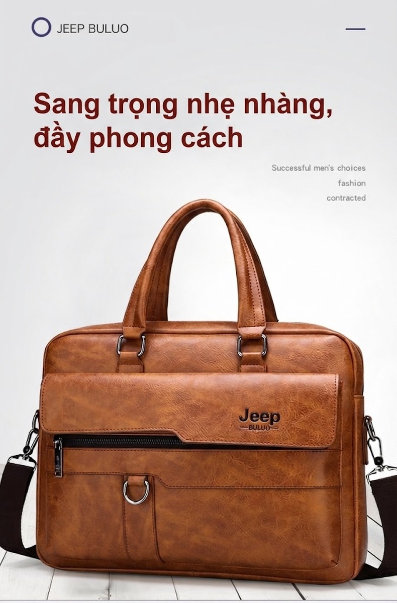Túi Xách Tay Nam Công Sở Da Bóng Dáng Ngang Có Dây Đeo Màu Nâu, Đen chi tiết 1