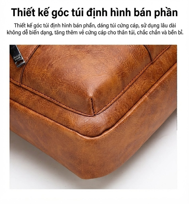 Túi Xách Tay Nam Công Sở Da Bóng Dáng Ngang Có Dây Đeo Màu Nâu, Đen chi tiết 7