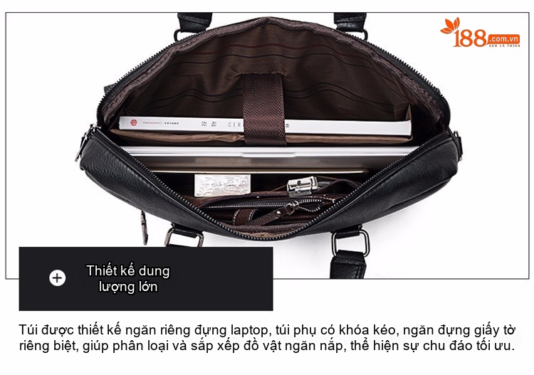 Túi Xách Tay Nam Công Sở Da Bóng Đeo Chéo Đựng Tài Liệu Màu Đen, Nâu chi tiết 28