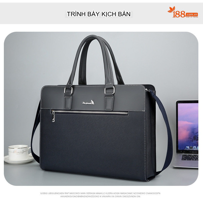 Túi Xách Tay Nam Công Sở Da Bóng Đựng Laptop Có Dây Đeo Chéo Màu Đen, Xám chi tiết 12