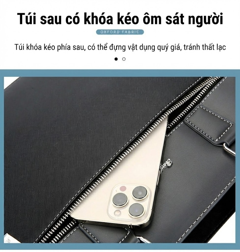 Túi Xách Tay Nam Công Sở Da Bóng Đựng Laptop Có Dây Đeo Chéo Màu Đen, Xám chi tiết 9