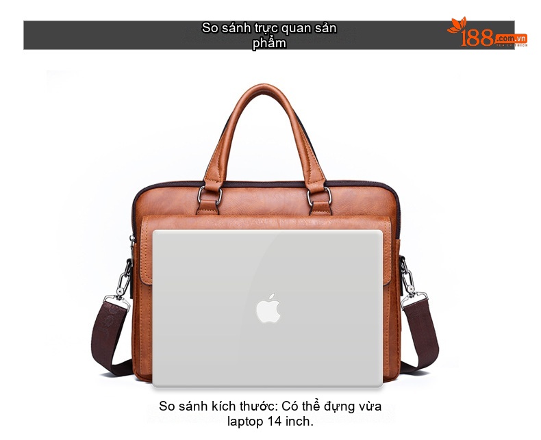 Túi Xách Tay Nam Công Sở Da Bóng Đựng Laptop Màu Nâu, Đen chi tiết 5