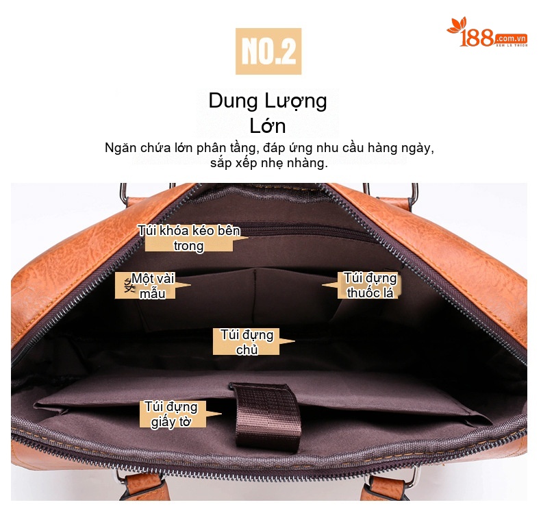 Túi Xách Tay Nam Công Sở Da Bóng Đựng Laptop Màu Nâu, Đen chi tiết 7