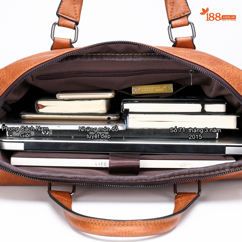 Túi Xách Tay Nam Công Sở Da Bóng Đựng Laptop Màu Nâu, Đen