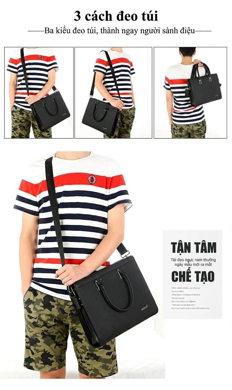 Túi Xách Tay Nam Công Sở Da Mờ Đeo Chéo, Đeo Vai Màu Đen, Xanh Navy chi tiết 9