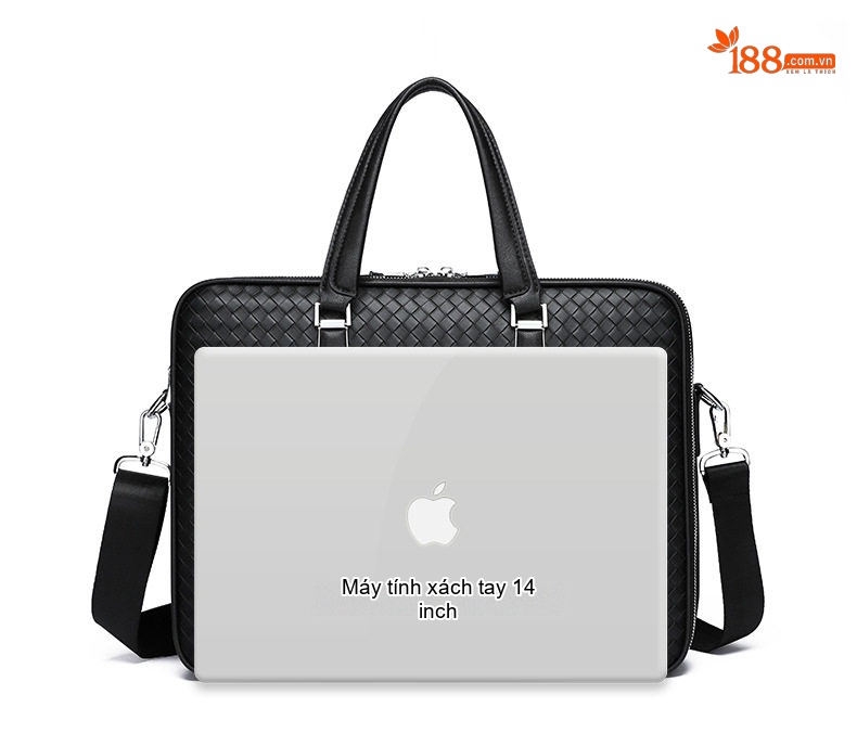 Túi Xách Tay Nam Công Sở Da Thật Đựng Laptop Chống Sốc Có Dây Đeo Chéo Màu Đen chi tiết 6