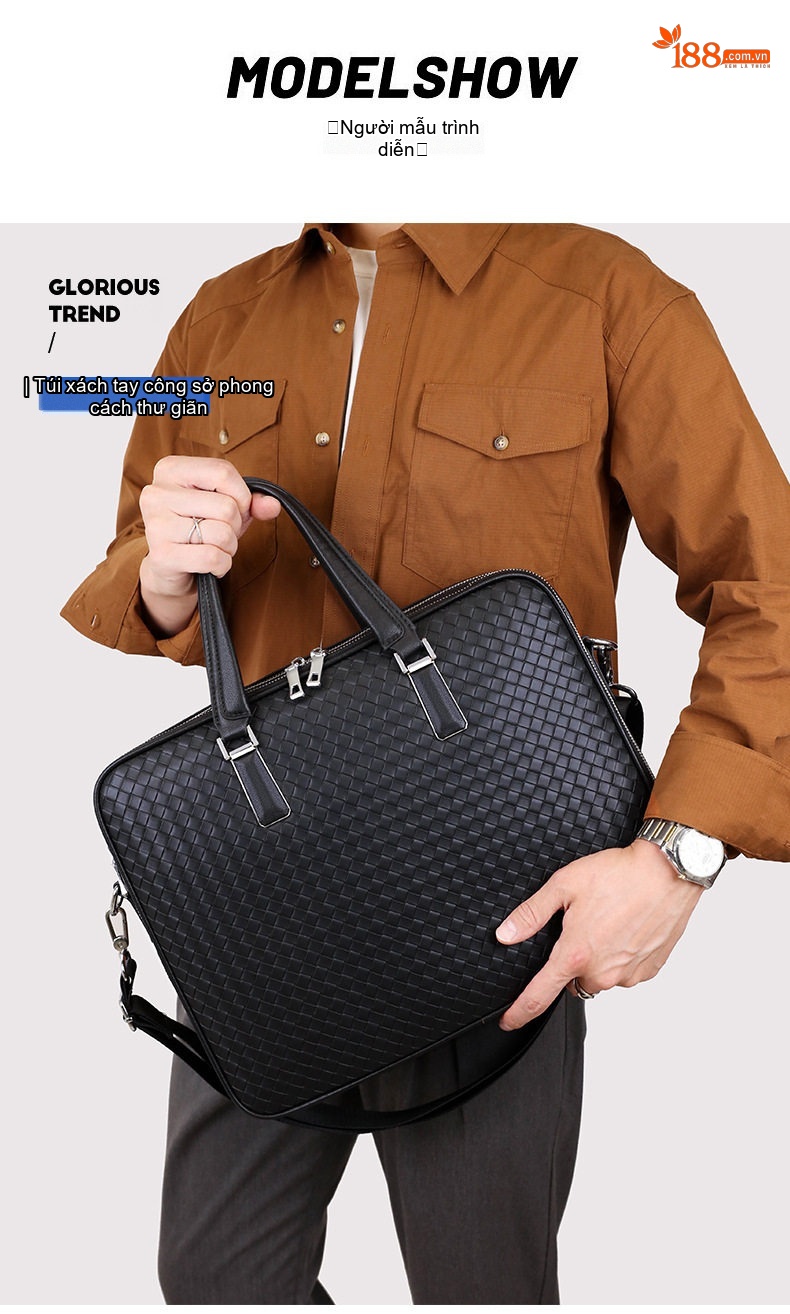 Túi Xách Tay Nam Công Sở Da Thật Đựng Laptop Chống Sốc Có Dây Đeo Chéo Màu Đen chi tiết 12