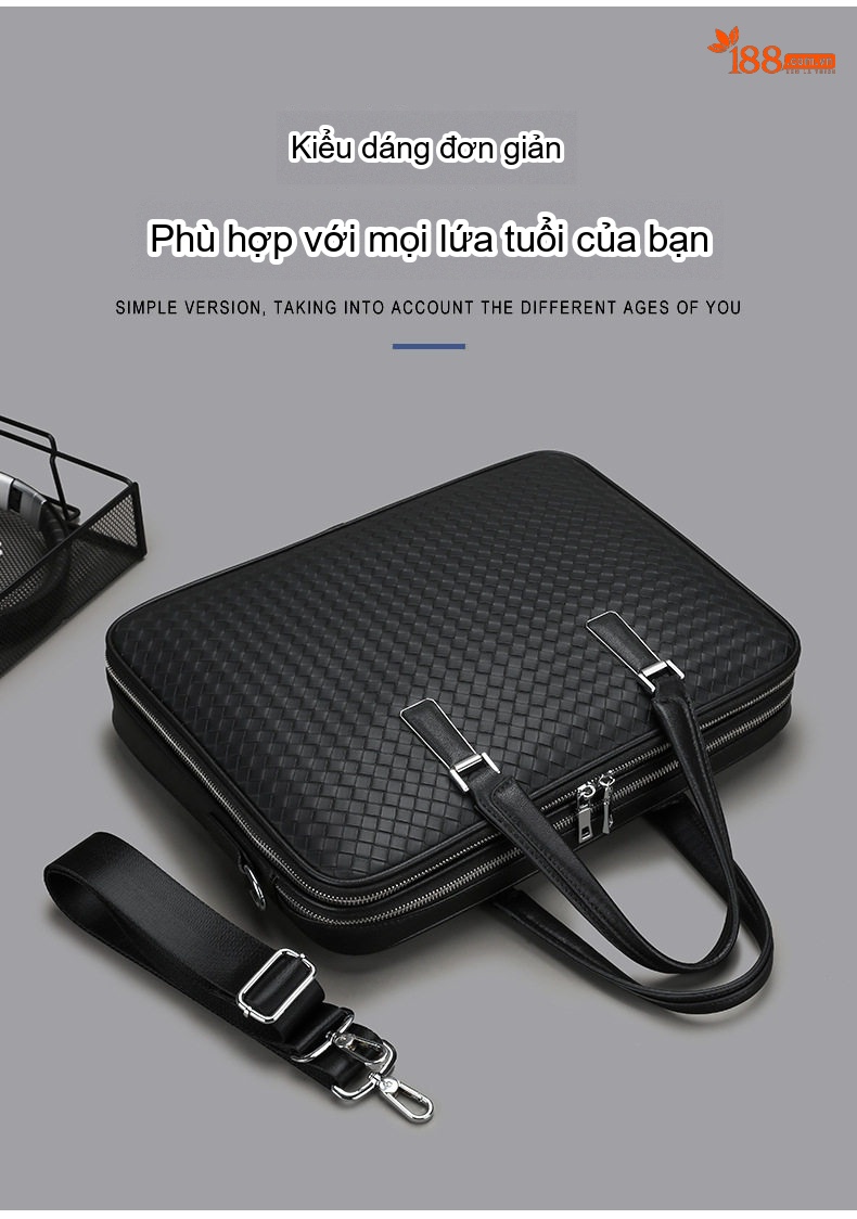 Túi Xách Tay Nam Công Sở Da Thật Đựng Laptop Chống Sốc Có Dây Đeo Chéo Màu Đen chi tiết 3