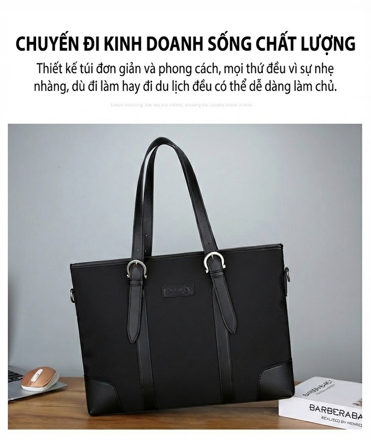 Túi Xách Tay Nam Công Sở Đựng Laptop Vải Oxford Chống Thấm Nước Màu Đen chi tiết 14