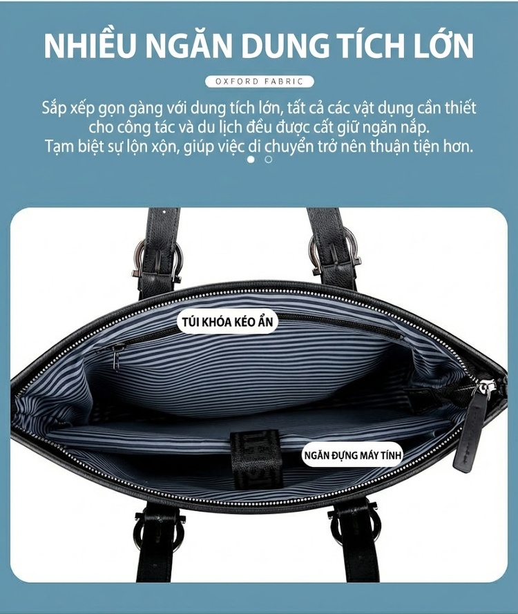 Túi Xách Tay Nam Công Sở Đựng Laptop Vải Oxford Chống Thấm Nước Màu Đen chi tiết 7