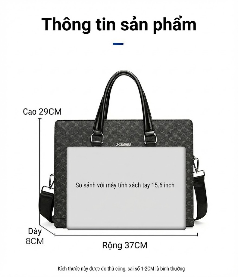 Túi Xách Tay Nam Công Sở Khóa Mật Mã Chống Trộm Đựng Tài Liệu Màu Đen Xám chi tiết 4