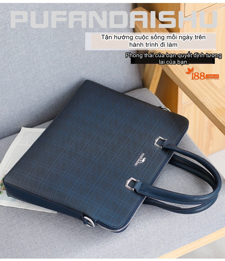 Túi Xách Tay Nam Công Sở PVC Chống Nước Đựng Laptop Có Dây Đeo Chéo Màu Xám, Xanh Navy chi tiết 2