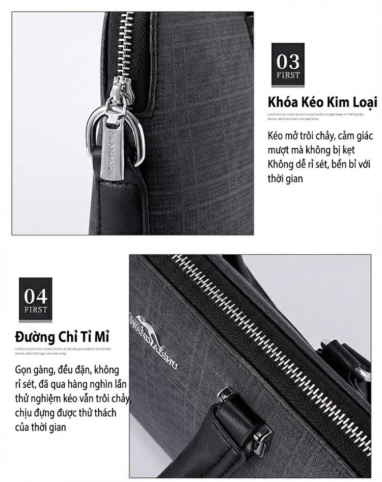 Túi Xách Tay Nam Công Sở PVC Chống Nước Đựng Laptop Có Dây Đeo Chéo Màu Xám, Xanh Navy chi tiết 6