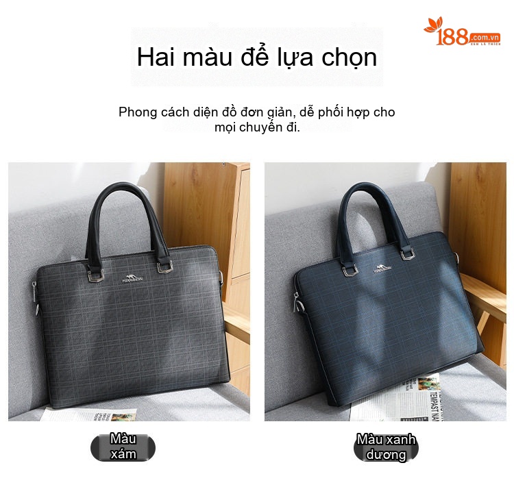 Túi Xách Tay Nam Công Sở PVC Chống Nước Đựng Laptop Có Dây Đeo Chéo Màu Xám, Xanh Navy chi tiết 3