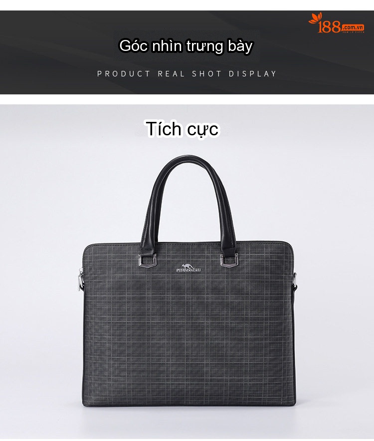Túi Xách Tay Nam Công Sở PVC Chống Nước Đựng Laptop Có Dây Đeo Chéo Màu Xám, Xanh Navy chi tiết 9