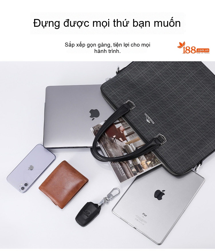 Túi Xách Tay Nam Công Sở PVC Chống Nước Đựng Laptop Có Dây Đeo Chéo Màu Xám, Xanh Navy chi tiết 4