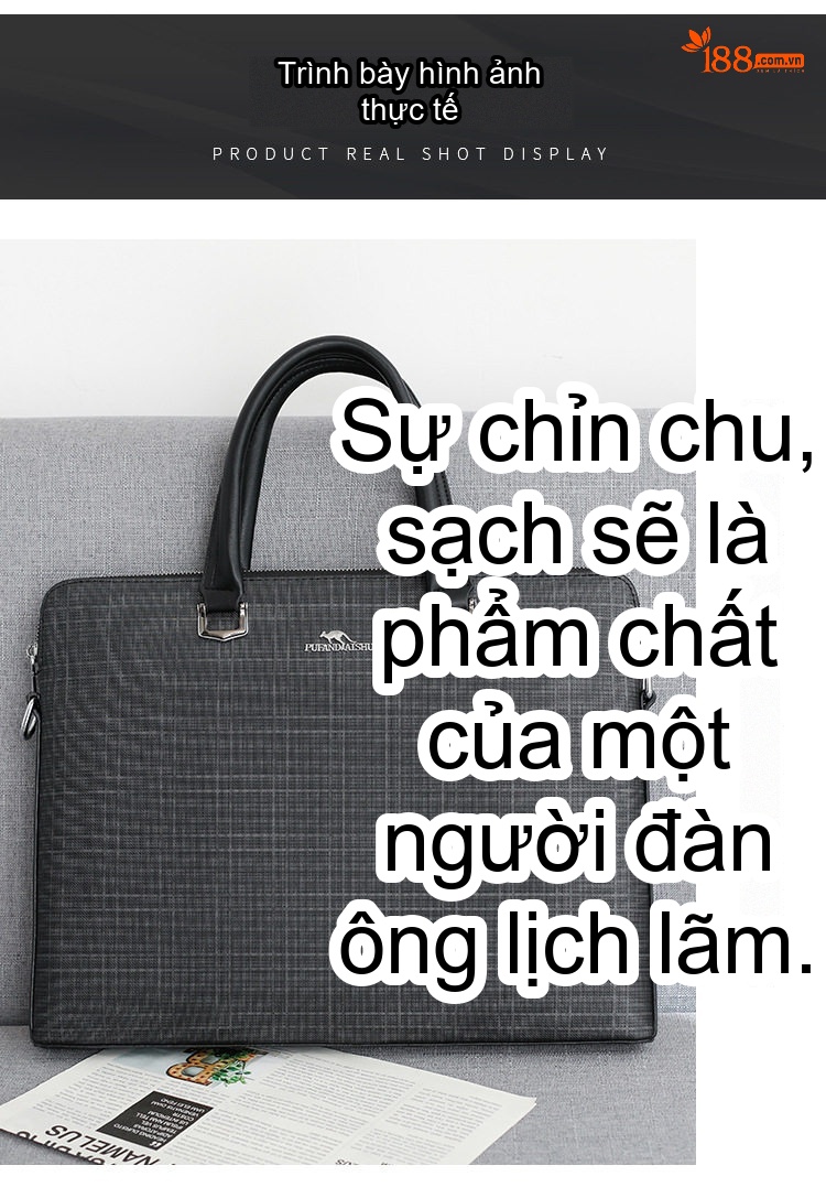 Túi Xách Tay Nam Công Sở PVC Chống Nước Đựng Laptop Có Dây Đeo Chéo Màu Xám, Xanh Navy chi tiết 16