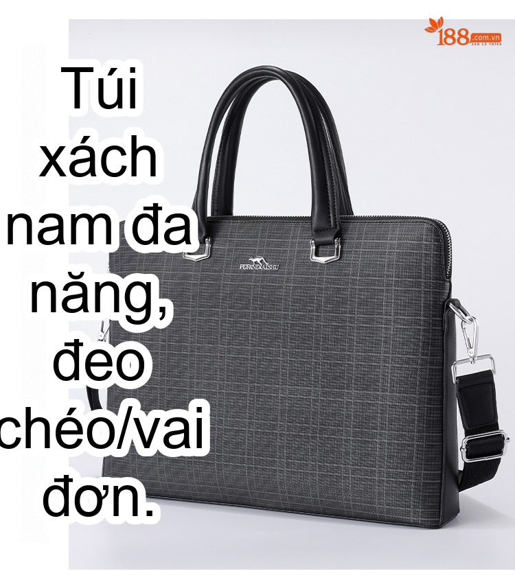 Túi Xách Tay Nam Công Sở PVC Chống Nước Đựng Laptop Có Dây Đeo Chéo Màu Xám, Xanh Navy chi tiết 17