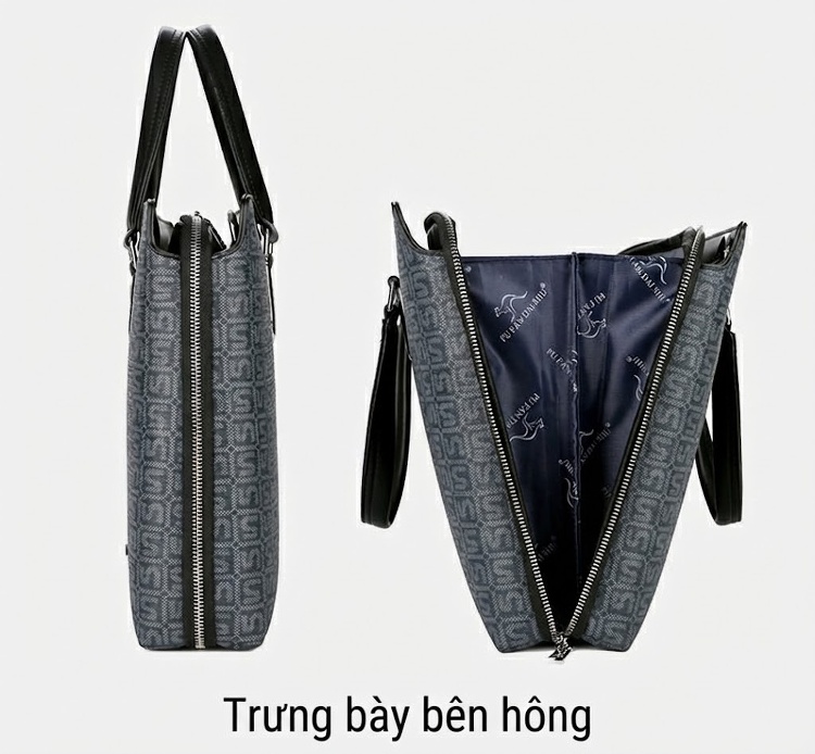 Túi Xách Tay Nam Công Sở Vải Dệt Đeo Chéo Đựng Laptop Màu Xám Đen chi tiết 9