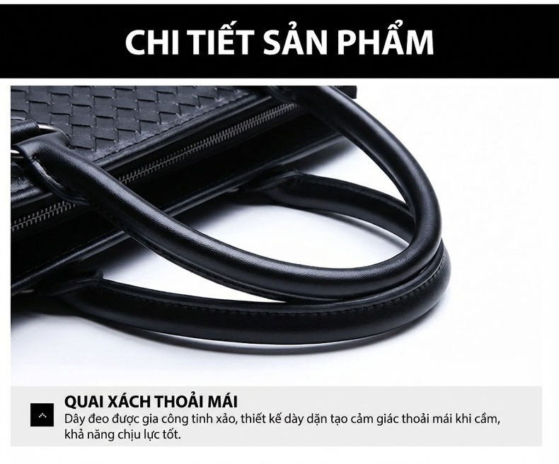 Túi Xách Tay Nam Da Bò Công Sở Đan Chéo Đeo Chéo Màu Đen chi tiết 22