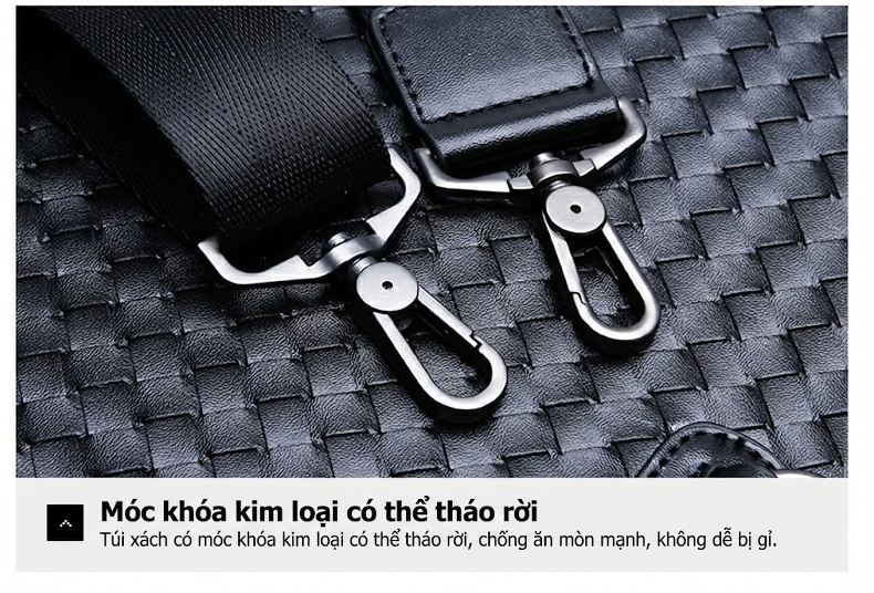 Túi Xách Tay Nam Da Bò Công Sở Đan Chéo Đeo Chéo Màu Đen chi tiết 26