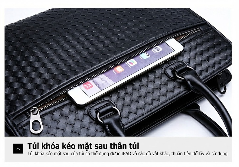 Túi Xách Tay Nam Da Bò Công Sở Đan Chéo Đeo Chéo Màu Đen chi tiết 28