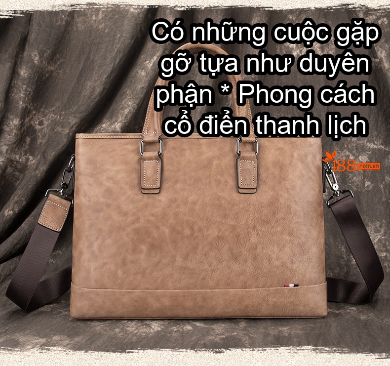 Túi Xách Tay Nam Da Bò Công Sở Đeo Chéo Cổ Điển Màu Nâu, Xám chi tiết 1