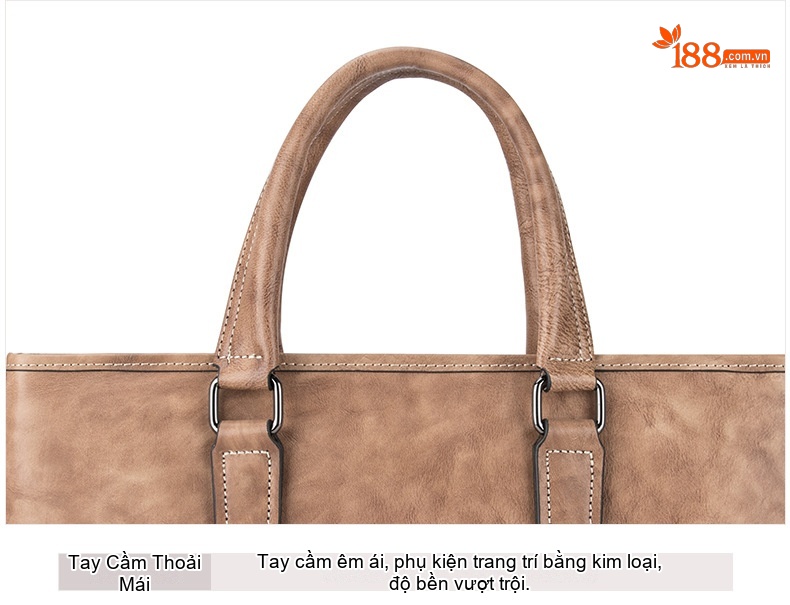 Túi Xách Tay Nam Da Bò Công Sở Đeo Chéo Cổ Điển Màu Nâu, Xám chi tiết 20