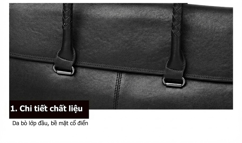 Túi Xách Tay Nam Da Bò Công Sở Đựng Laptop 14 Inch Màu Đen chi tiết 15