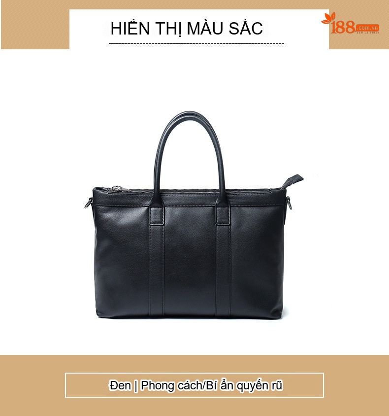 Túi Xách Tay Nam Da Bò Công Sở Đựng Laptop 15 Inch Màu Đen chi tiết 10