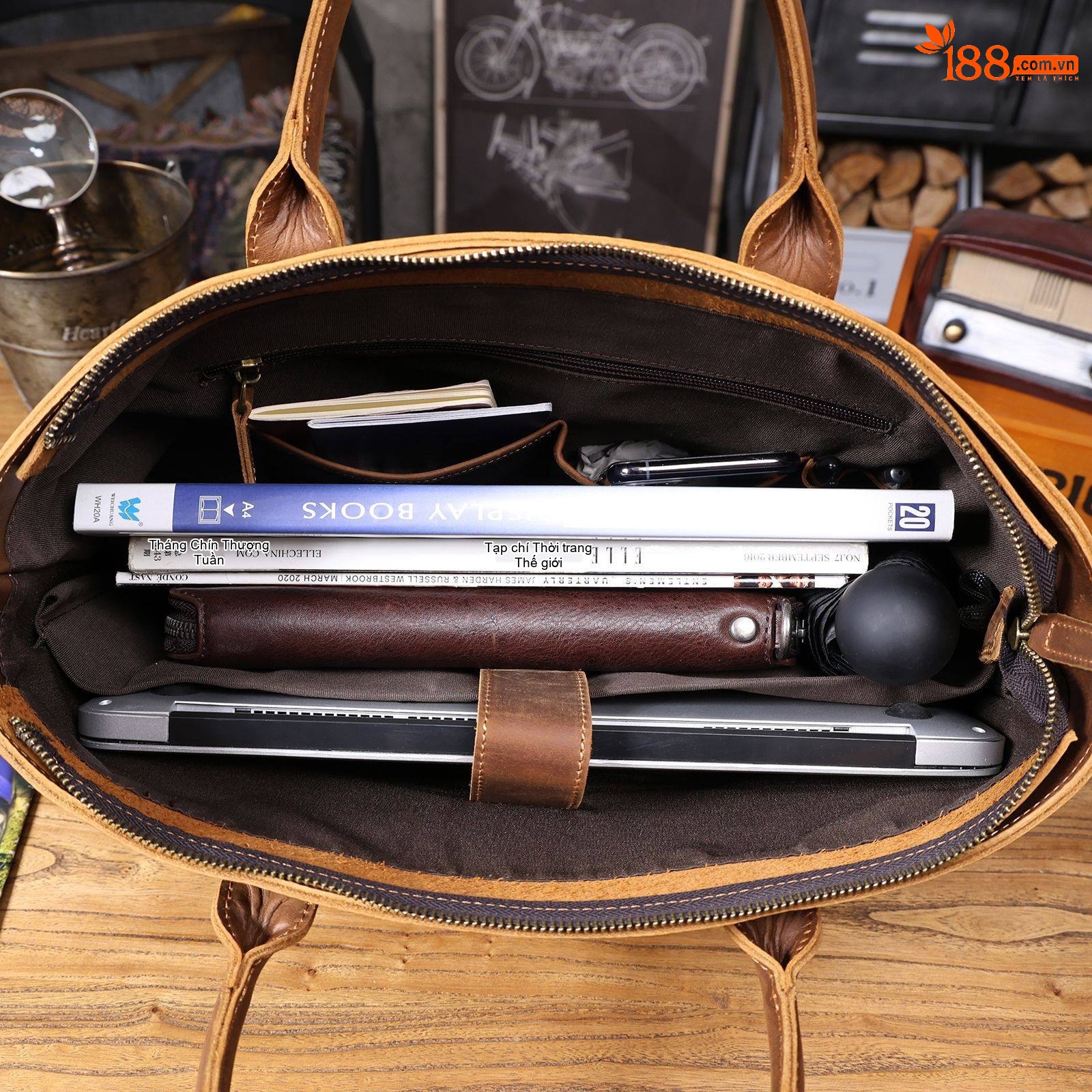 Túi Xách Tay Nam Da Bò Công Sở Đựng Laptop Retro