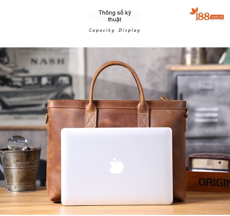 Túi Xách Tay Nam Da Bò Công Sở Đựng Laptop Retro chi tiết 10
