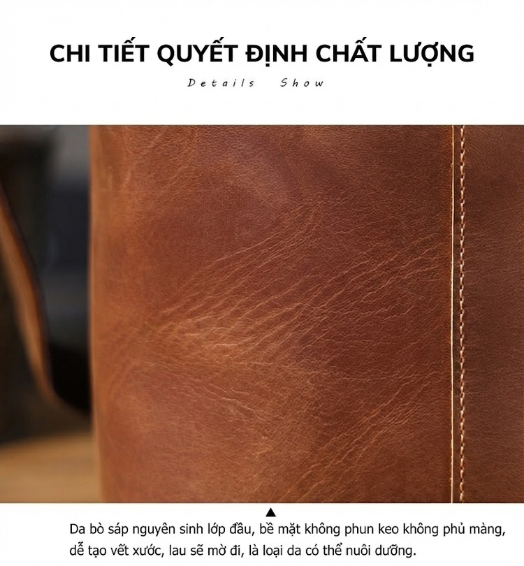 Túi Xách Tay Nam Da Bò Công Sở Đựng Laptop Retro chi tiết 13