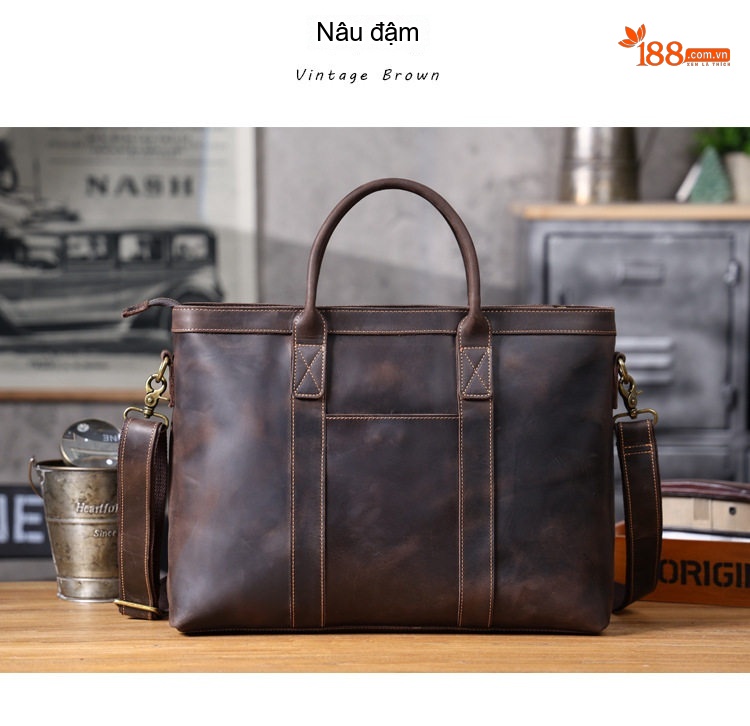 Túi Xách Tay Nam Da Bò Công Sở Đựng Laptop Retro chi tiết 22