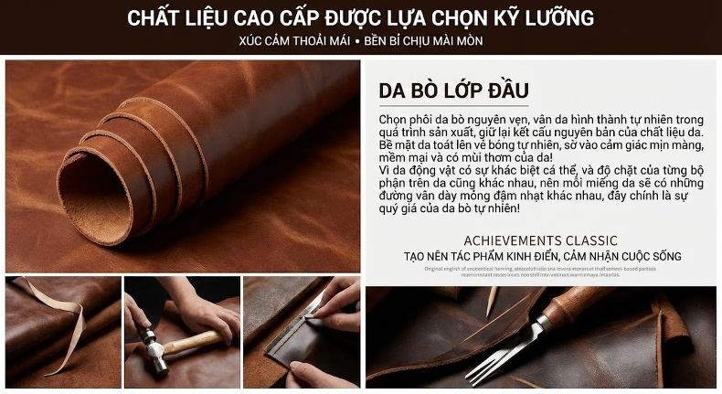 Túi Xách Tay Nam Da Bò Công Sở Đựng Laptop, Túi Đeo Chéo Nam Da Bò Dáng Retro Màu Nâu, Xám Xanh chi tiết 3