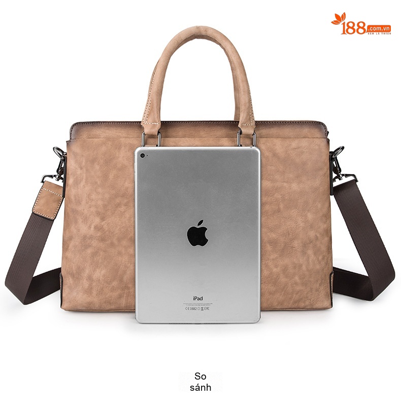 Túi Xách Tay Nam Da Bò Công Sở Đựng Laptop, Túi Đeo Chéo Nam Da Bò Dáng Retro Màu Nâu, Xám Xanh chi tiết 14
