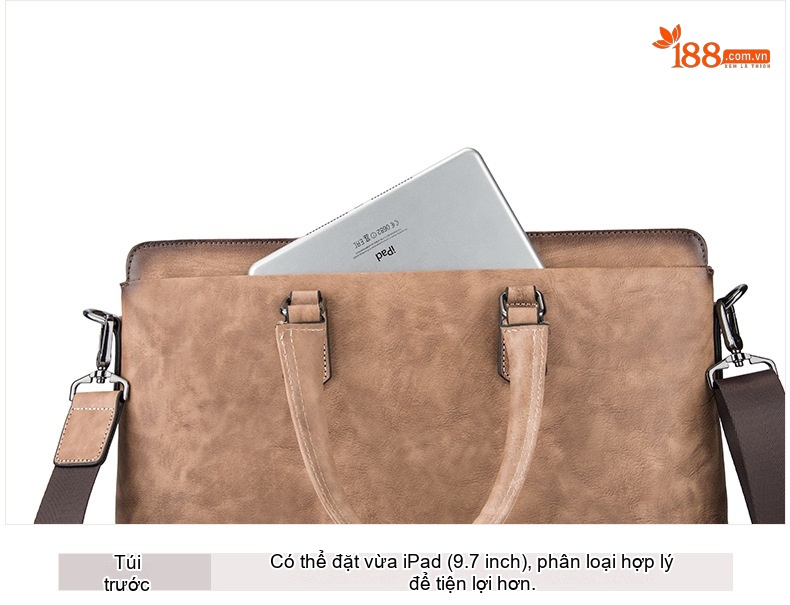 Túi Xách Tay Nam Da Bò Công Sở Đựng Laptop, Túi Đeo Chéo Nam Da Bò Dáng Retro Màu Nâu, Xám Xanh chi tiết 20