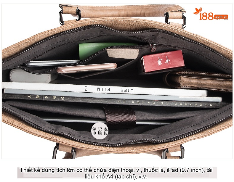 Túi Xách Tay Nam Da Bò Công Sở Đựng Laptop, Túi Đeo Chéo Nam Da Bò Dáng Retro Màu Nâu, Xám Xanh chi tiết 27