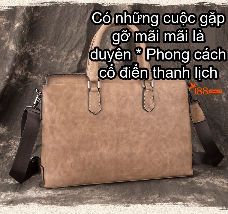 Túi Xách Tay Nam Da Bò Công Sở Đựng Laptop, Túi Đeo Chéo Nam Da Bò Dáng Retro Màu Nâu, Xám Xanh chi tiết 1