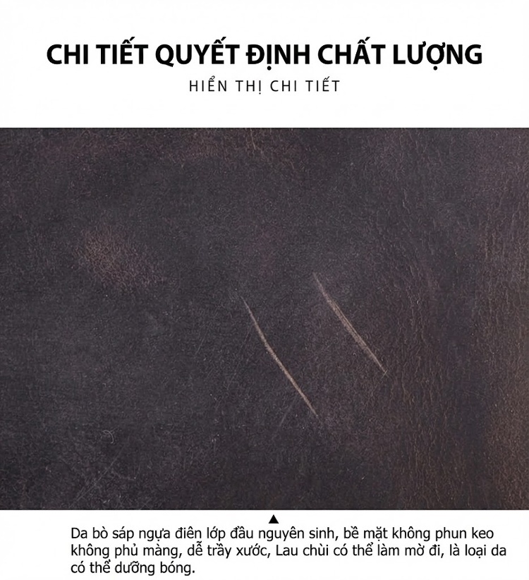 Túi Xách Tay Nam Da Bò Công Sở Đựng Laptop Vintage Màu Nâu chi tiết 13