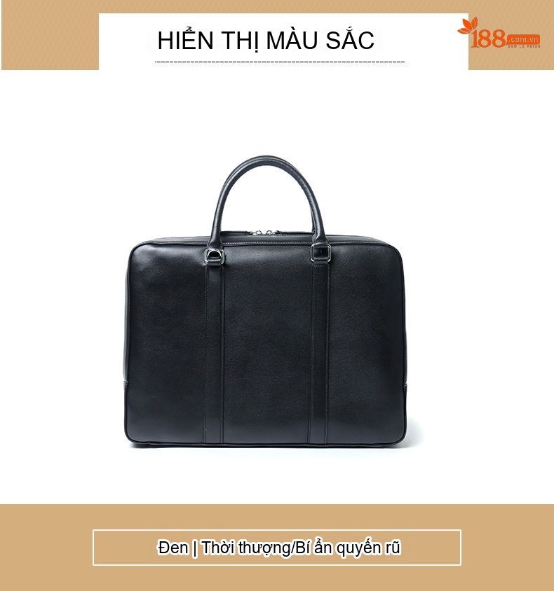 Túi Xách Tay Nam Da Bò Công Sở Đựng Tài Liệu Laptop Chữ Nhật Màu Đen chi tiết 10