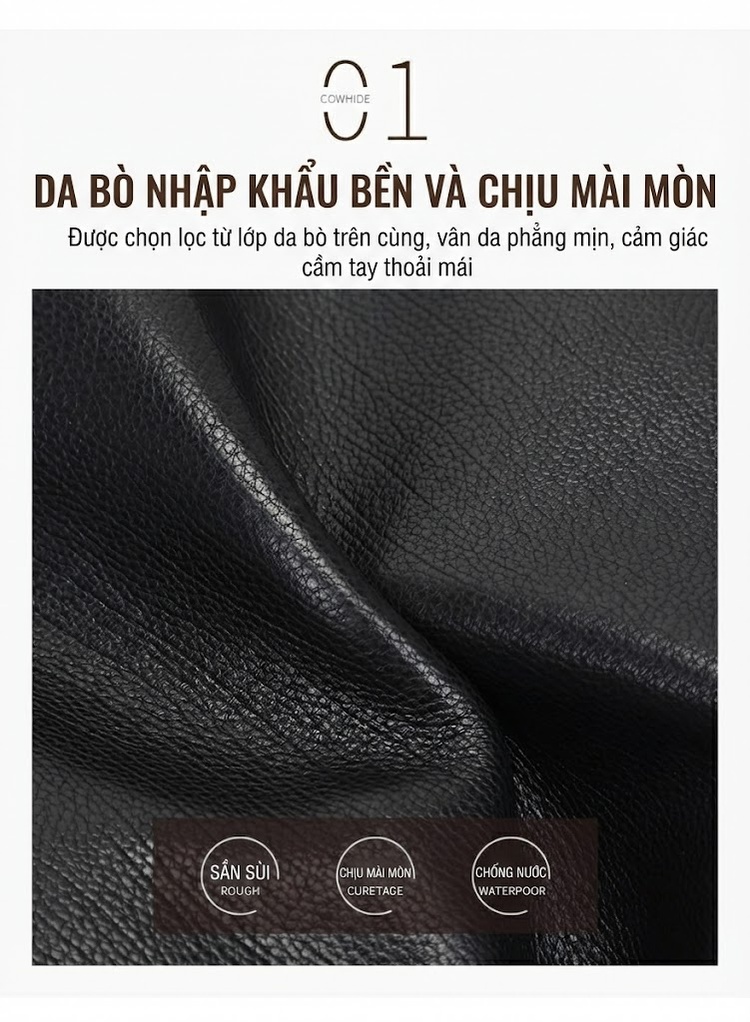 Túi Xách Tay Nam Da Bò Công Sở Đựng Tài Liệu, Laptop Màu Đen chi tiết 5