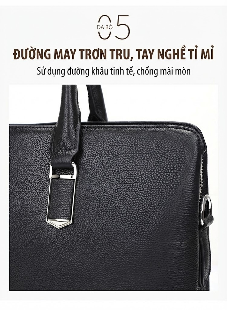 Túi Xách Tay Nam Da Bò Công Sở Đựng Tài Liệu, Laptop Màu Đen chi tiết 10