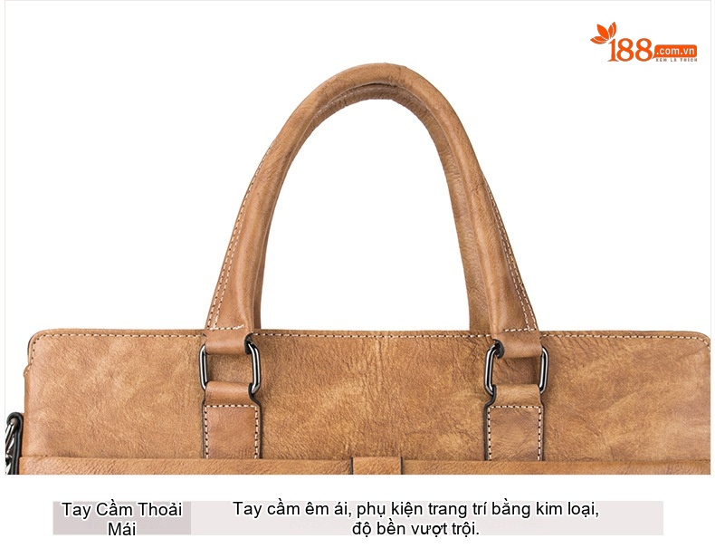 Túi Xách Tay Nam Da Bò Công Sở Khổ Ngang Đeo Vai Màu Nâu, Vàng chi tiết 20