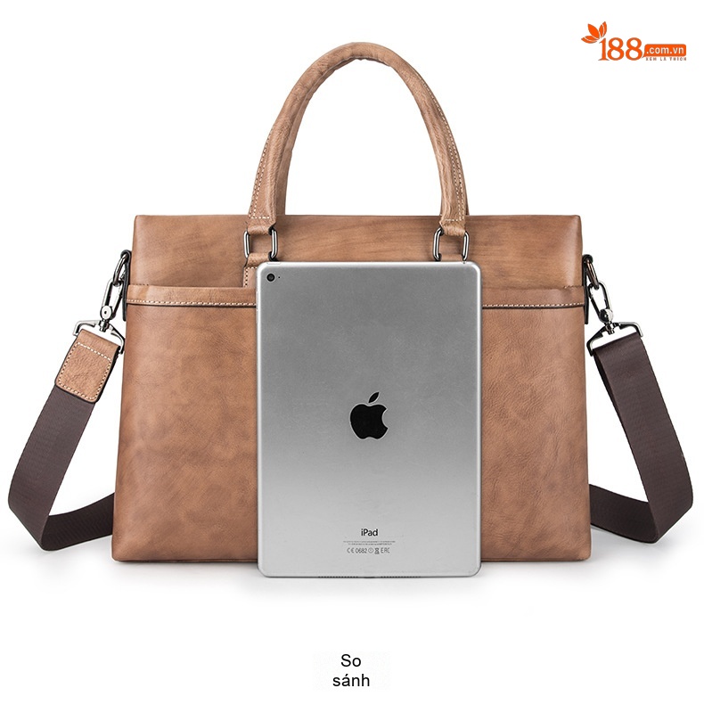 Túi Xách Tay Nam Da Bò Công Sở Retro Đựng Laptop Có Dây Đeo Màu Nâu, Xanh Navy chi tiết 13